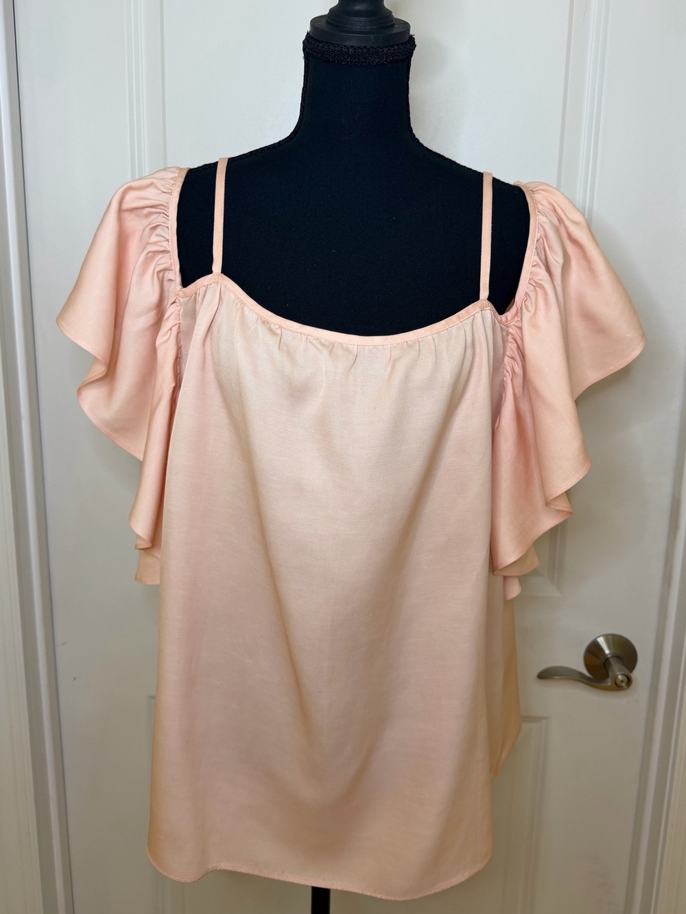 Reiss Emma Peach Off-Shoulder Ruffle top, US size 10/ UK size 14